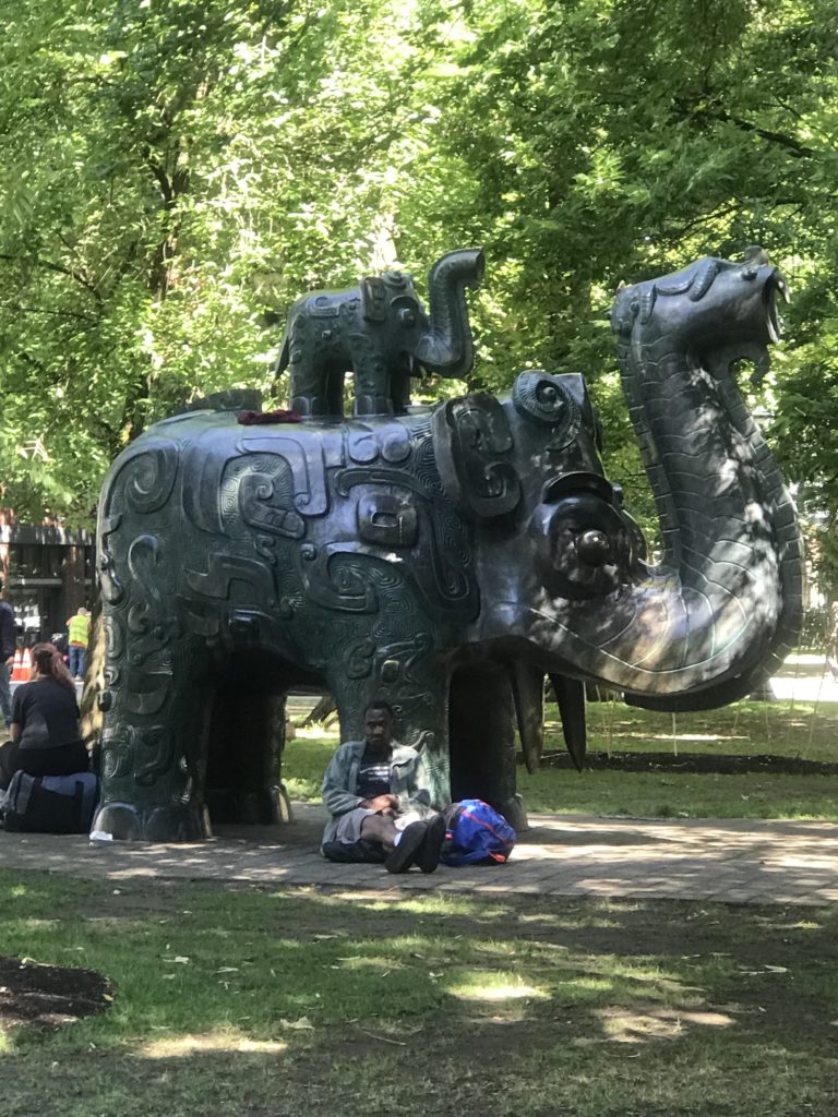 Camel, homeless man and Elephant, Portland, OR